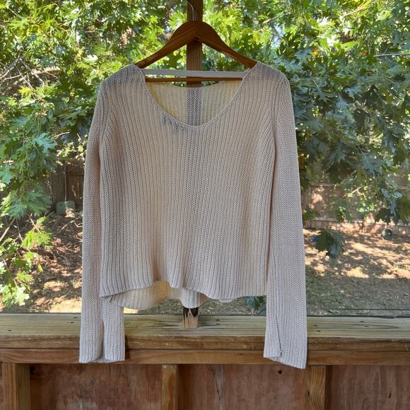 Theory Women's Lalora Linen Cotton V-Back Sweater Color Cream Size S - Picture 2 of 6
